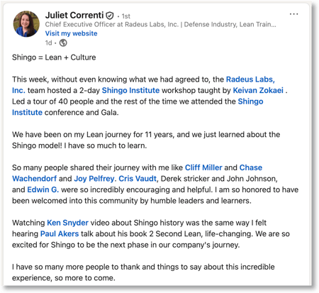 juliet correnti_linkedin_shingo workshop