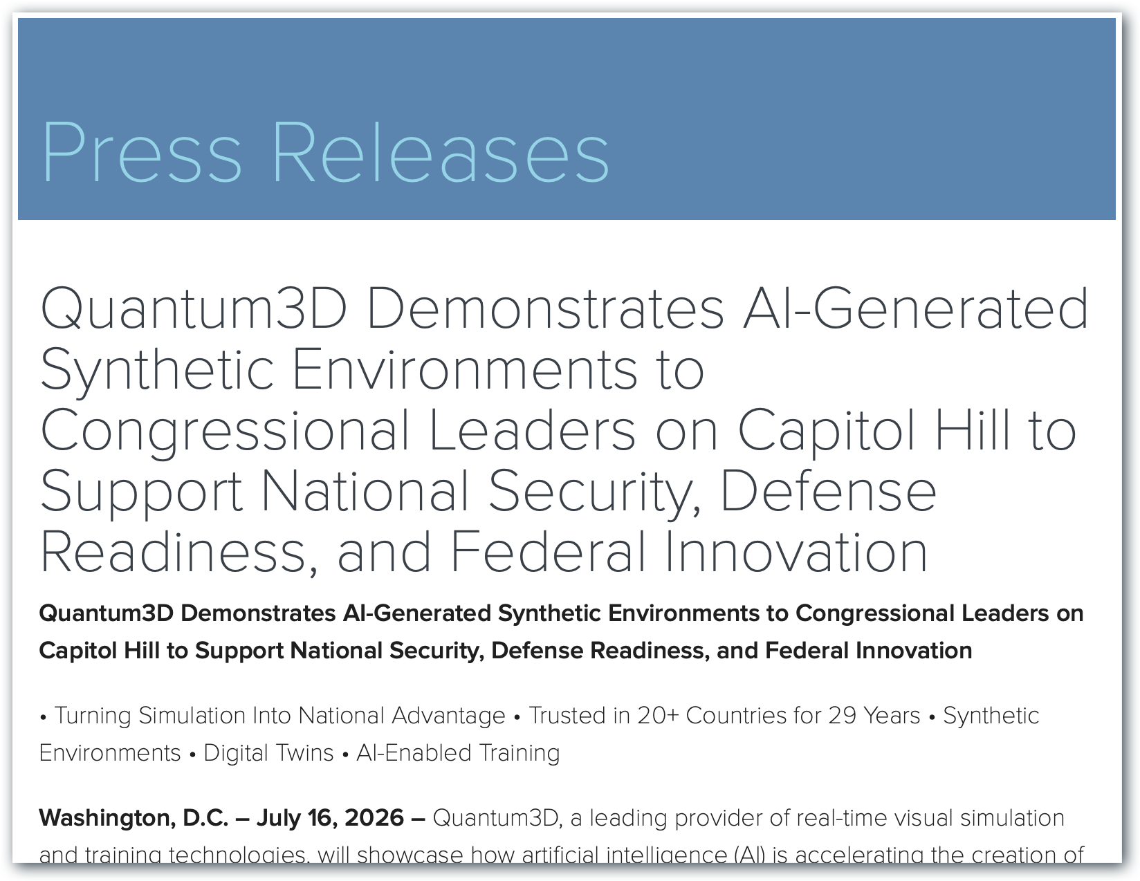 quantum3d evtol mantis press release july 2026